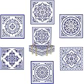 Coasters with Holder,Blue and White Style Ceramic Drink Coaster, Absorbent Coaster Sets of 6 for Tabletop Protection,Suitable for Kinds of Cups, Wooden Table, Unique Housewarming Gifts for Home Decor