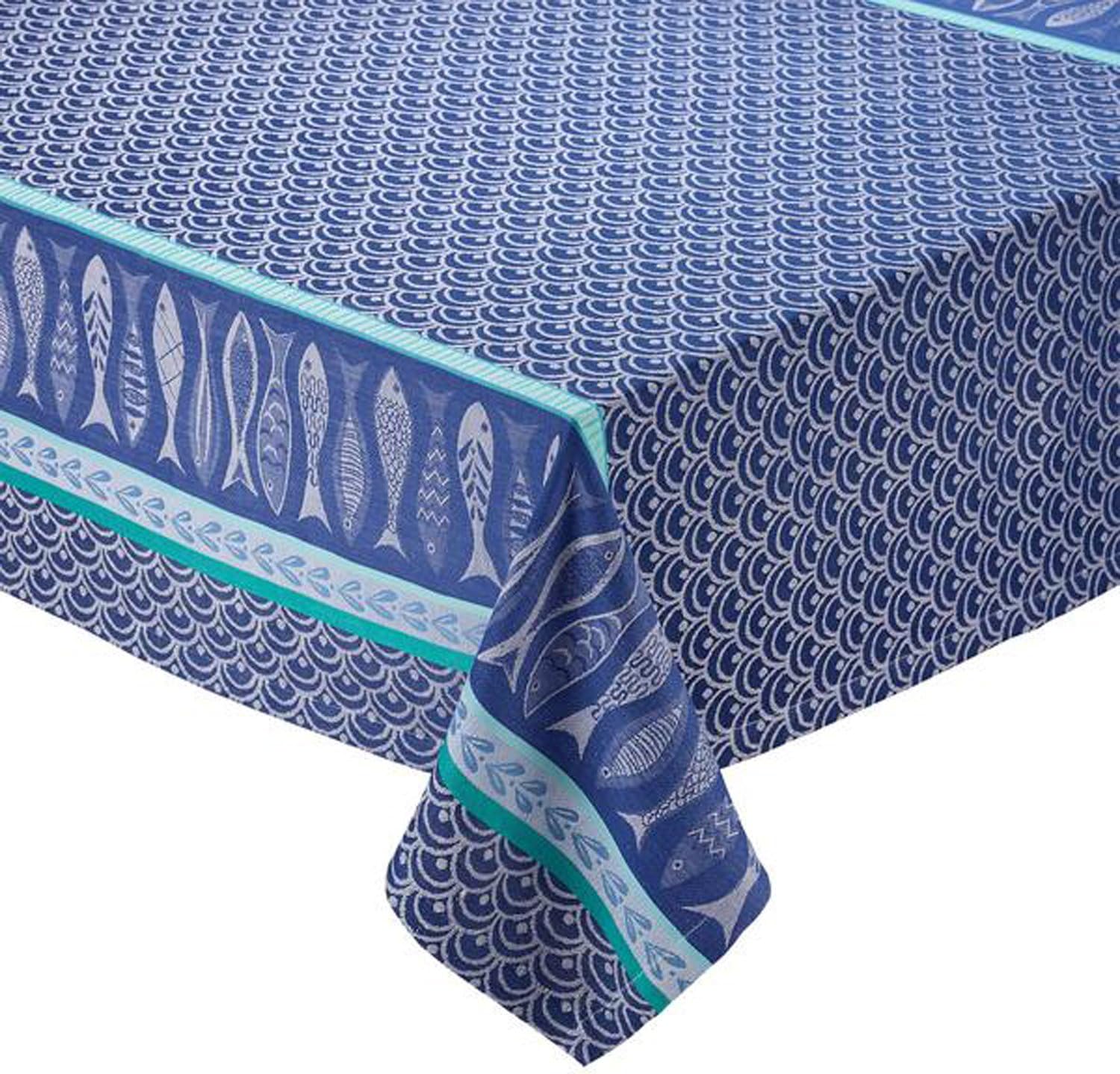 Design Imports Blue Santorini Cotton Table Linens, Dishtowels 18-Inch by 28-Inch, Set of 2, Scallops Jacquard: Home & Kitchen