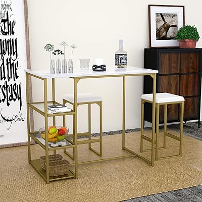 Amolife 3-Piece Modern Counter Dining Pub Set with Stools