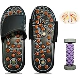 Gcoujrl Acupressure Sandals,Acupressure Foot Massager with Anti-Slip Sole,Plantar Fasciitis Relief with Imitate Person Rotation Finger Pressure(Black, L-Women(8.5-10)/Men(7.5-9)