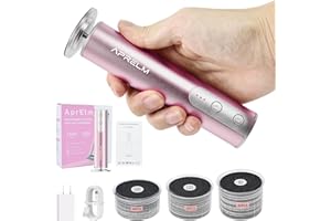 AprElm Rechargeable Electric Foot Callus Remover with 3-Sizes 120Pcs Sandpaper Discs, Professional 900RPM 3-Speed Control Aluminum Electric Foot File with Adapter Cable (E3 Rose Pink)