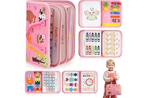 HURDAOS Montessori Toy Busy Book for Toddlers 1-3, Birthday Gifts for 1 2 3 Year Old Girls, Travel Activity Book & Sensory Learning Toy 1 2-4 Year Old Girl, Educational Busy Board for Fine Motor Skills