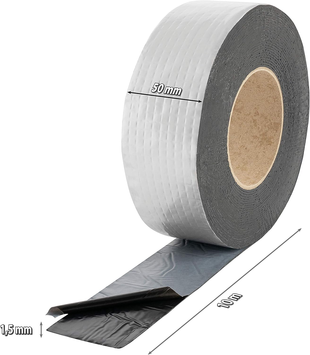 POPPSTAR Butyl Rubber Aluminium Foil Tape (10 m x 50 mm x 1.5 mm) Self-Adhesive Heavy-Duty Butyl Tape, Silver, 10m*50mm*1.5mm - Image 4