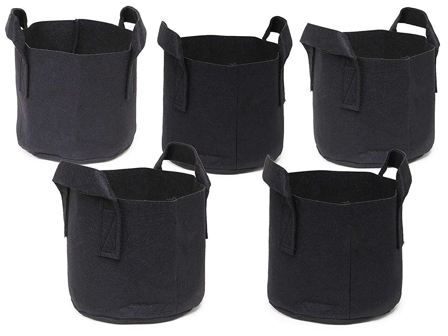 Ndier 5 Pack Plant Growing Bag Planter Bags with Handle Straps Aeration Fabric Pots , Non-woven Breathable Permeable Degradable (Black) (3 gallon)