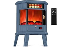 RealSmart Electric Fireplace Heater 22 in Freestanding Fireplace Stove Infrared Fireplace with 3D Flame Effect Remoted Control, Timer, Overheating Protection (Blue)