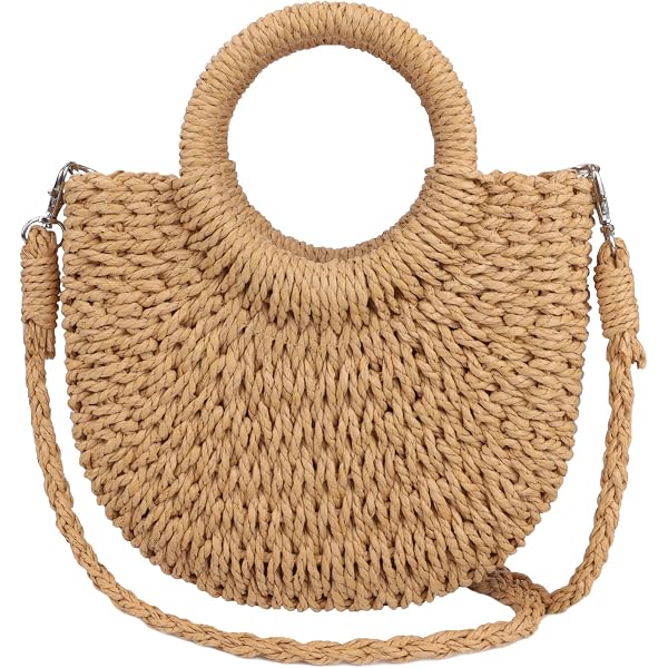 Round Straw Beach Tote Bag – Large Woven Shoulder Bag With Zipper, Lightweight Summer Purse For Women, Vacation & Everyday Use, Beige