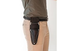 STAMESKY Hori Hori Leather Sheath Belt with Pruner and Scissor Pockets. Personalized Florist Tool Belt Leather, Gardening Belt with Pockets. (Black/Grey, One Size - Adjustable)