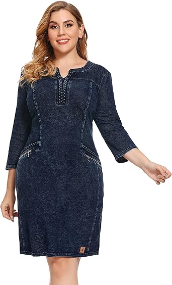 denim midi dress plus size