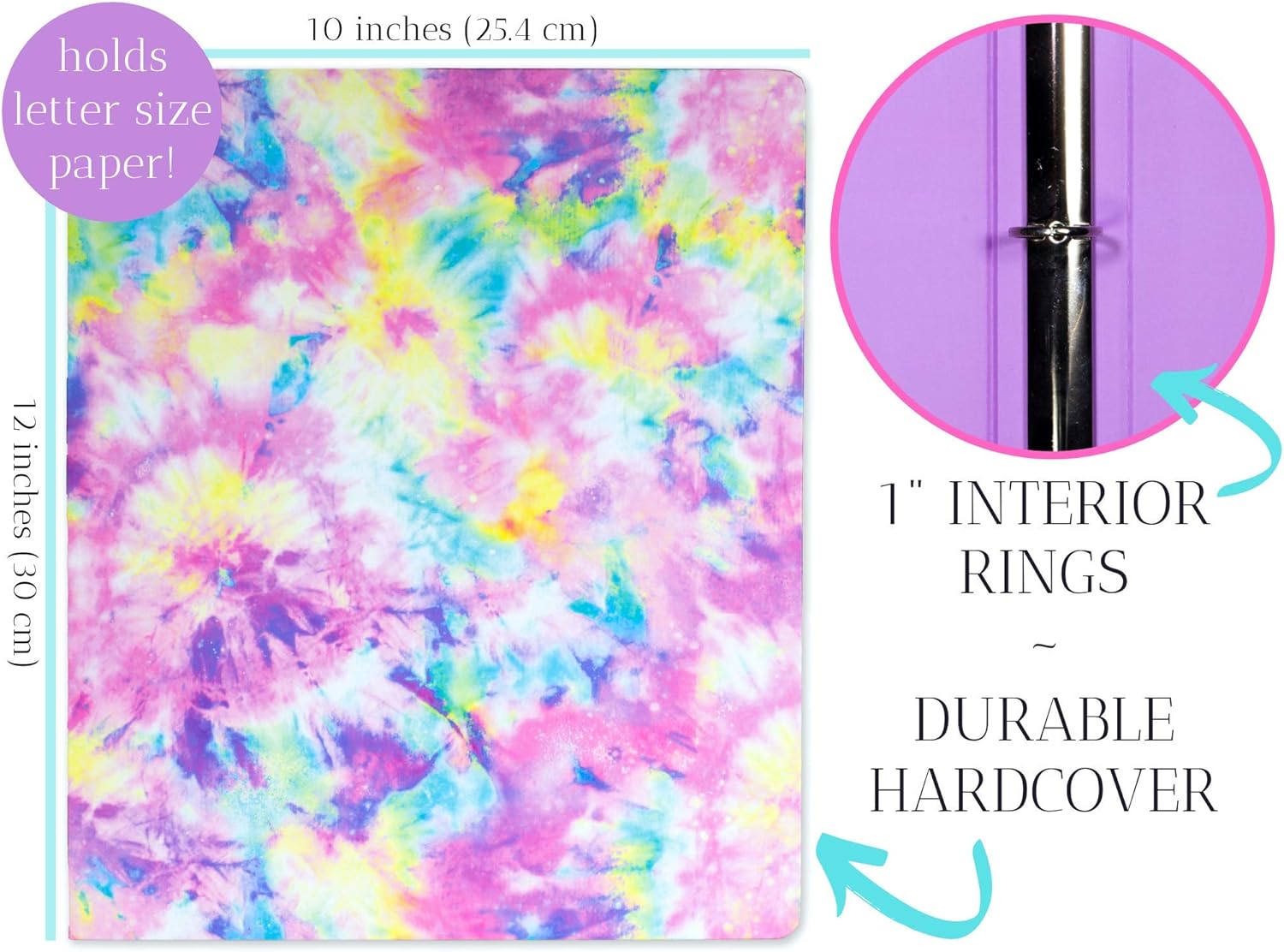 Steel Mill & Co Cute Decorative Hardcover 3 Ring Binder for Letter Size Paper, 1 Inch Round Rings, Floral Binder Organizer for School/Office, Tie Dye : Office Products