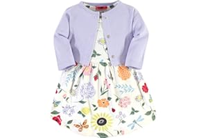 Touched by Nature Infant Toddler Girls Organic Cotton Dress and Cardigan, Rainbows Sunshine