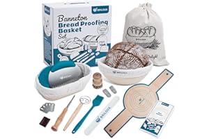 BRILOUX Sourdough Bread Baking Supplies | 9" Round & 10" Oval Banneton Proofing Basket Set | Sourdough Starter Kit with Bread