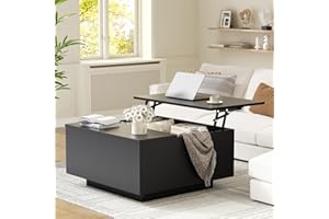 FABATO Lift Top Coffee Table, Wood Square Coffee Table with Storage, Farmhouse Coffee Tables with Hidden Storage Compartment, Center Table with Lifting Tabletop for Living Room, Home Office, Black