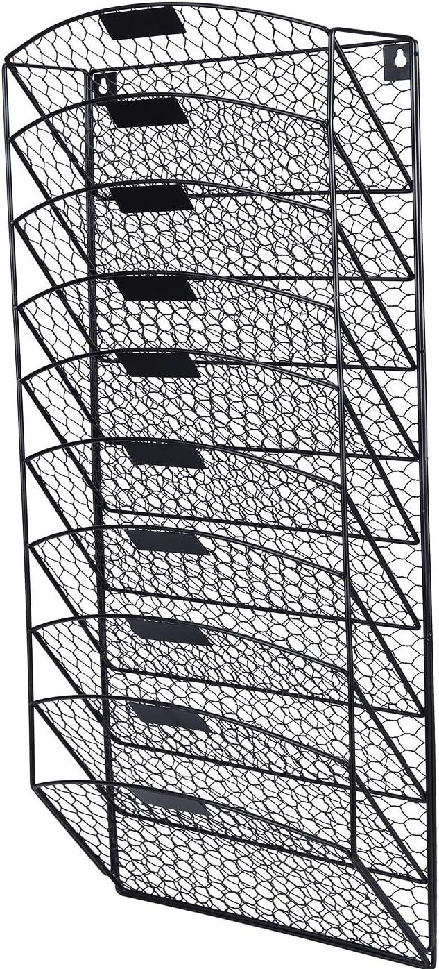 TQVAI 3 Tier Wall Hanging File Holder Chicken Wire Wall Mount File Rack Folders, White : Office Products