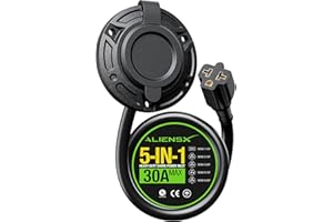 ALIENSX 5-in-1 20A AC Port Plug, 12AWG 125V Heavy-Duty RV Shore Power Inlet Socket, Waterproof Electrical Outlet Receptacle Outdoor Extension Cord,Work with 5 NEMA Plugs(1-15P/5-15P/5-20P/6-15P/6-20P)