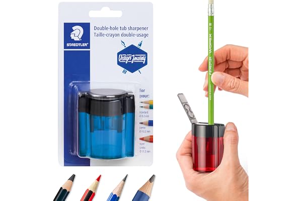 STAEDTLER Metal Double Hole Sharpener with Oval Tub - Manual Pencil Sharpener for Regular & Large Pencils, Makeup Pencils - 2