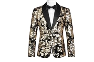 SWOTGdoby Boys Blazers Slim Fit Suit Jacket Formal Tuxedo Blazer Golden Shiny Dress Coat Ring Bearer Outfit for Party Prom