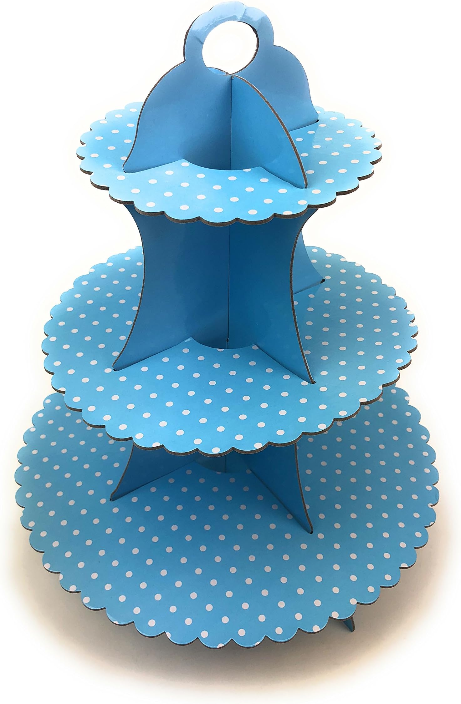 AEX 3 Tier Wedding Birthday Round Cake Decoration Stand Serving Display (Small Polka Dot, Blue)