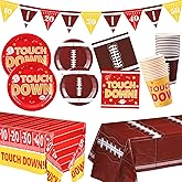 Zhehao 24 Pcs Football Party Supplies Kit for 24 Guests, Red and Gold Football Themed Plates and Napkins Touchdown Tablecloths Banner for Tailgate Game Themed Birthday Party Supplies