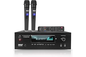 Pyle 1000W Bluetooth Home Theater Karaoke Receiver - 5.2-Ch Stereo Amplifier 2 UHF Wireless Microphone Video Pass-Through Supports, MP3/USB/HDMI/AM/FM Radio - Pyle PT888BTWM.5
