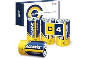 ALLMAX BATTERY Allmax D Maximum Power Alkaline Batteries (4 Count) – Ultra Long-Lasting, Leakproof Design, 7-Year Shelf Life, Maximum Performance (1.5 Volt)