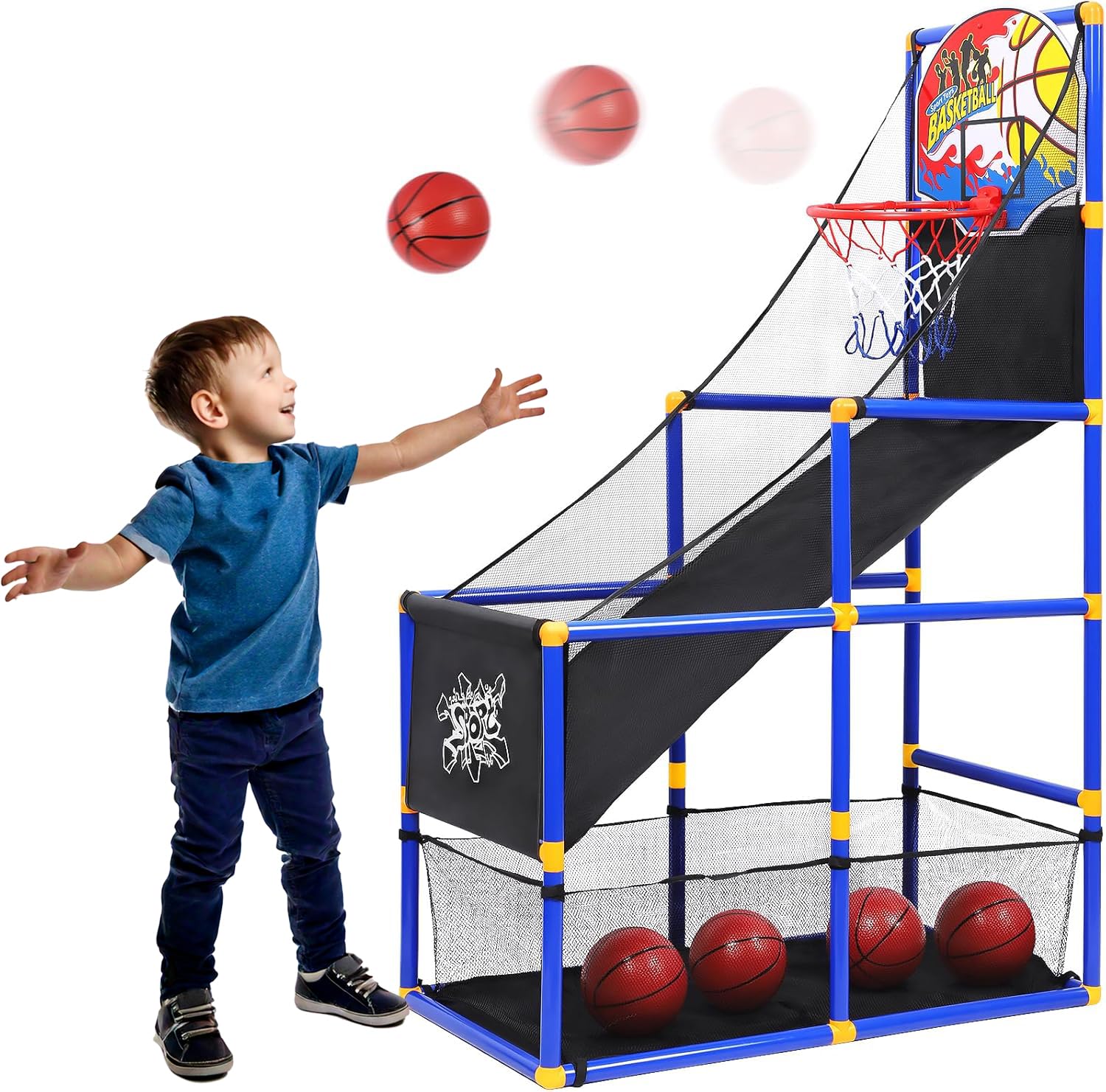 Photo 1 of Kiddie Play Toy Basketball Hoop Arcade Game Set | with 4 Balls & Air Pump, Indoor Outdoors Sports Toys for Kids