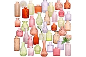 38 Pack Colorful Glass Bud Vase Set, Small Colored Vintage Vases for Centerpieces, Decorative Flower Vases for Wedding Home T