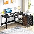 Tribesigns L Shaped Computer Desk with Storage Drawers, 59 inch Corner Desk with Shelves, Reversible L-Shaped Office Desk Study Writing Table Workstation for Home Office, Black