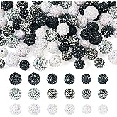 Cheriswelry 72Pcs Rhinestone Beads Round Chunky Bubblegum Beads Black White Crystal Ball Beads 12-16mm for DIY Craft Bracelet Earring Necklace Jewelry Making