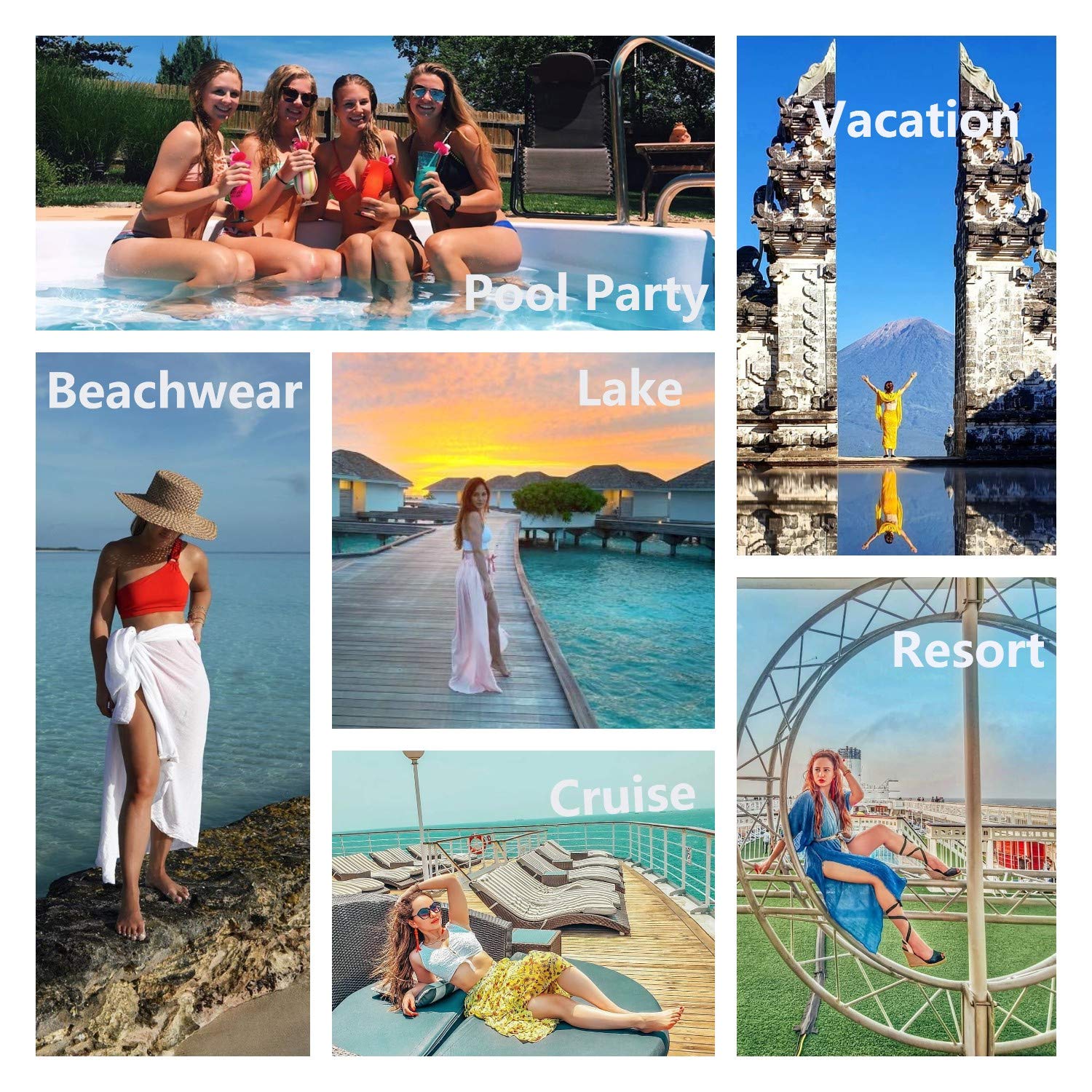 Botiou Beach Long Sarong Womens Swimsuit Waist Wrap Cover Up Pareo Slit Maxi Skirt Beachwear Tunic Dress