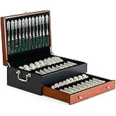 boldworks Silverware Storage Box Silverware Chest Case for Silver Flatware with Lid Tarnish Proof Felt Lined Partition and Drawer Holds Service for 14 Includes Polishing Cloth