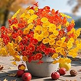 Grunyia Artificial Flowers Outdoor Fall Decor - 12 Pcs UV Resistant Fade Proof Fake Plants for Garden Porch, Thanksgiving Autumn Decorations, Waterproof for All Weather