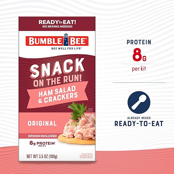 BUMBLE BEE SNACK ON THE RUN! PROTEIN SNACK PACK – HAM SALAD WITH CRACKERS – 8G PROTEIN PER BOX – READY TO EAT EASY-OPEN CAN (PACK OF 1)