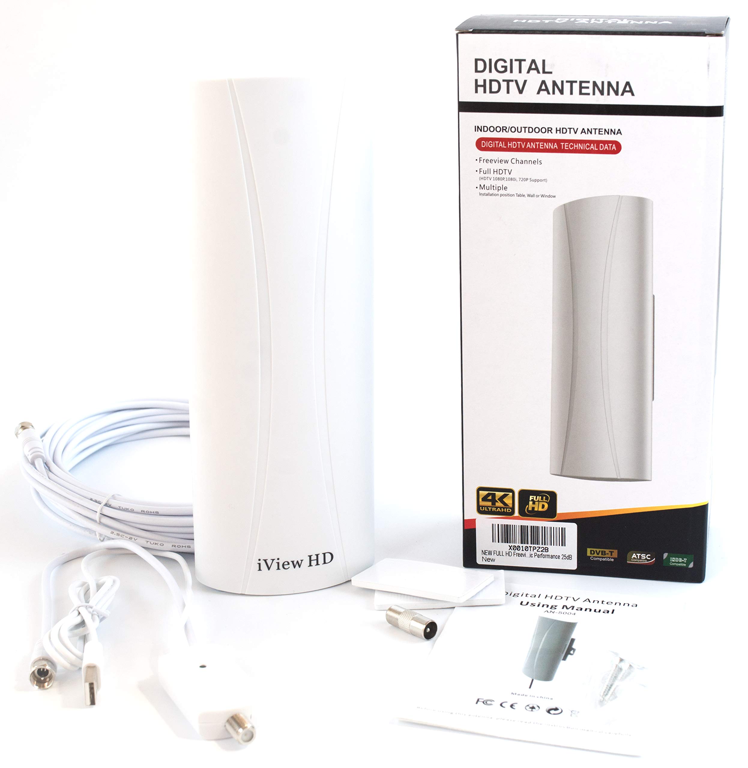 NEW FULL HD Freeview Amplified Digital TV Aerial Antenna For Outdoor & Indoor use (10 METERS LONG CABLE) 4K 1080P HD/VHF/UHF Channels For Built-in Tuner Home Television & Set Top Boxes EASY FIT 25dB