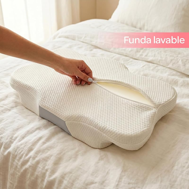 Almohada Cervical Viscoelástica, Ergonómica para Cervicales y Cuello, Reduce la Tensión y Alivia el Dolor, Funda Antiácaros Extraíble y Lavable, 60x40 cm