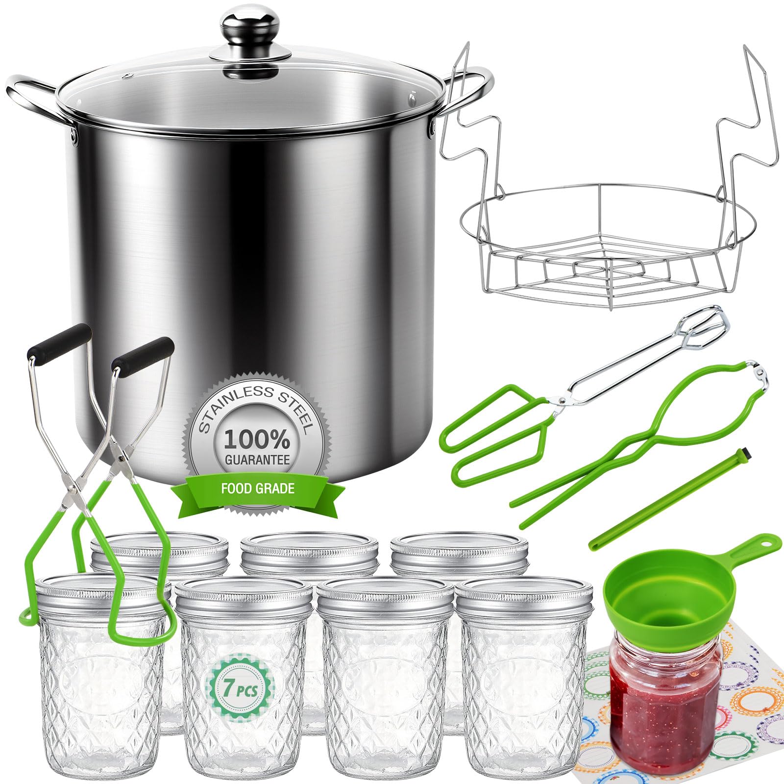 Photo 1 of Canning Pot Water Bath Canner with Rack and Mason Jars, 20 Quart Stainless Steel Stock Pots, Canning Supplies Starter Kit Beginners Tools Set, Jar Lifter Tongs and Pickling Kit Accessories