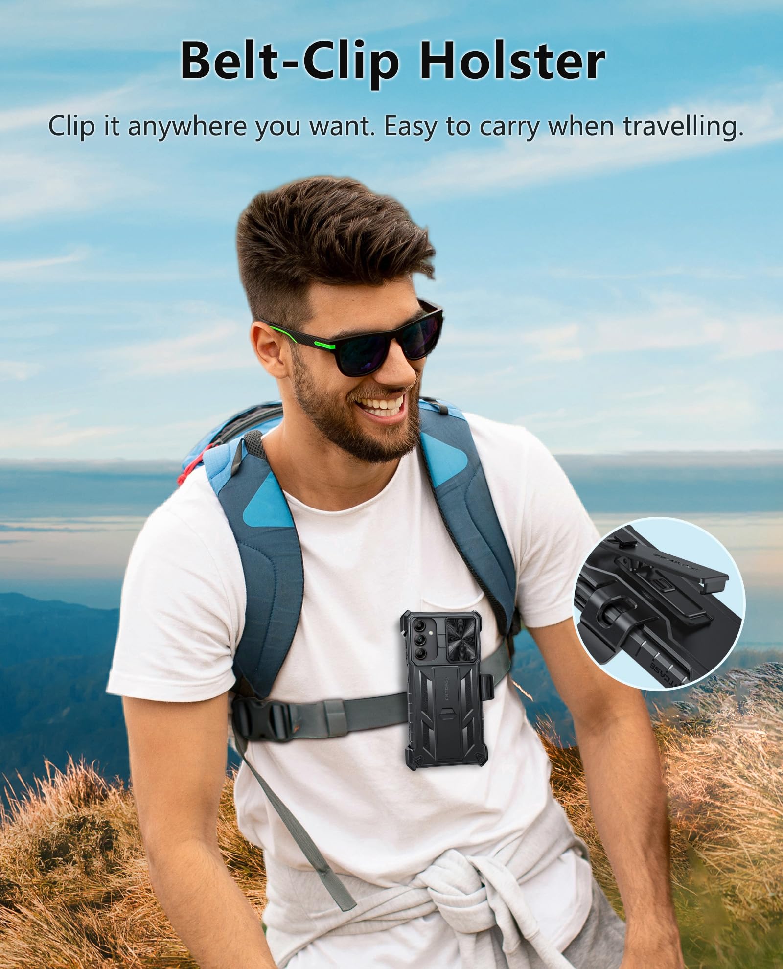 FNTCASE for Samsung Galaxy A15-5G Case: Rugged Protective Phone Cases with Kickstand & Holster | Military Grade Shockproof Protection Sturdy Heavy Duty Drop Proof Hard Covers 6.5 inch Black