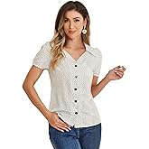 Allegra K Women's Polka Dots Short Sleeve Button Up Vintage 1950s Blouse