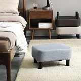 IBUYKE Small Footstool Linen Fabric Pouf Ottoman with Pine Wood Legs Light Grey view 2