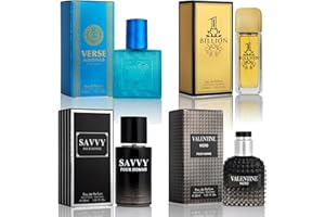 NOVOGLOW Signature Scent 4-Piece Mini Fragrance Set for Men Includes Savvy/1 Billion/Verse/Valentine Collection of Woody, Spicy, Citrus & Aromatic Fragrance Non-Irritating Ingredient Each One in 30ml Bottle