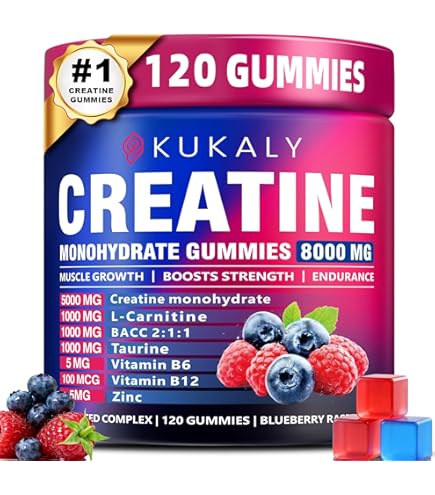 creatine monohydrate gummies complex 8000mg with l-carnitine for Men & Women, 5-in-1 Taurine, L -Carnitine, Vitamin B12 & B6 Support Muscle, Recovery, 5g Creatine Gummies Post & Pre Workout Supplements, 120 Count : Health Creatine Monohydrate Gummies 8000 mg