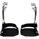 Heavy Duty Chrome Wheelchair Footrests with Black Aluminum Footplates & Heel Loops (Pair), 1-3/8" Pin Spacing Fits Most Newer