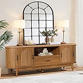 Mxtxmy 63" Fluted TV Stand for Tvs up to 70", Mid-Century Modern Entertainment Center with Drawers and Fluted Doors, Curved TV Media Console Table with Sliding Doors for Living Room, Bedroom (63")