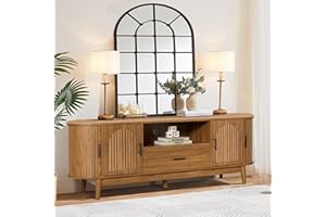 MXTXMY 63" Fluted TV Stand for Tvs up to 70", Mid-Century Modern Entertainment Center with Drawers and Fluted Doors, Curved TV Media Console Table with Sliding Doors for Living Room, Bedroom (63")