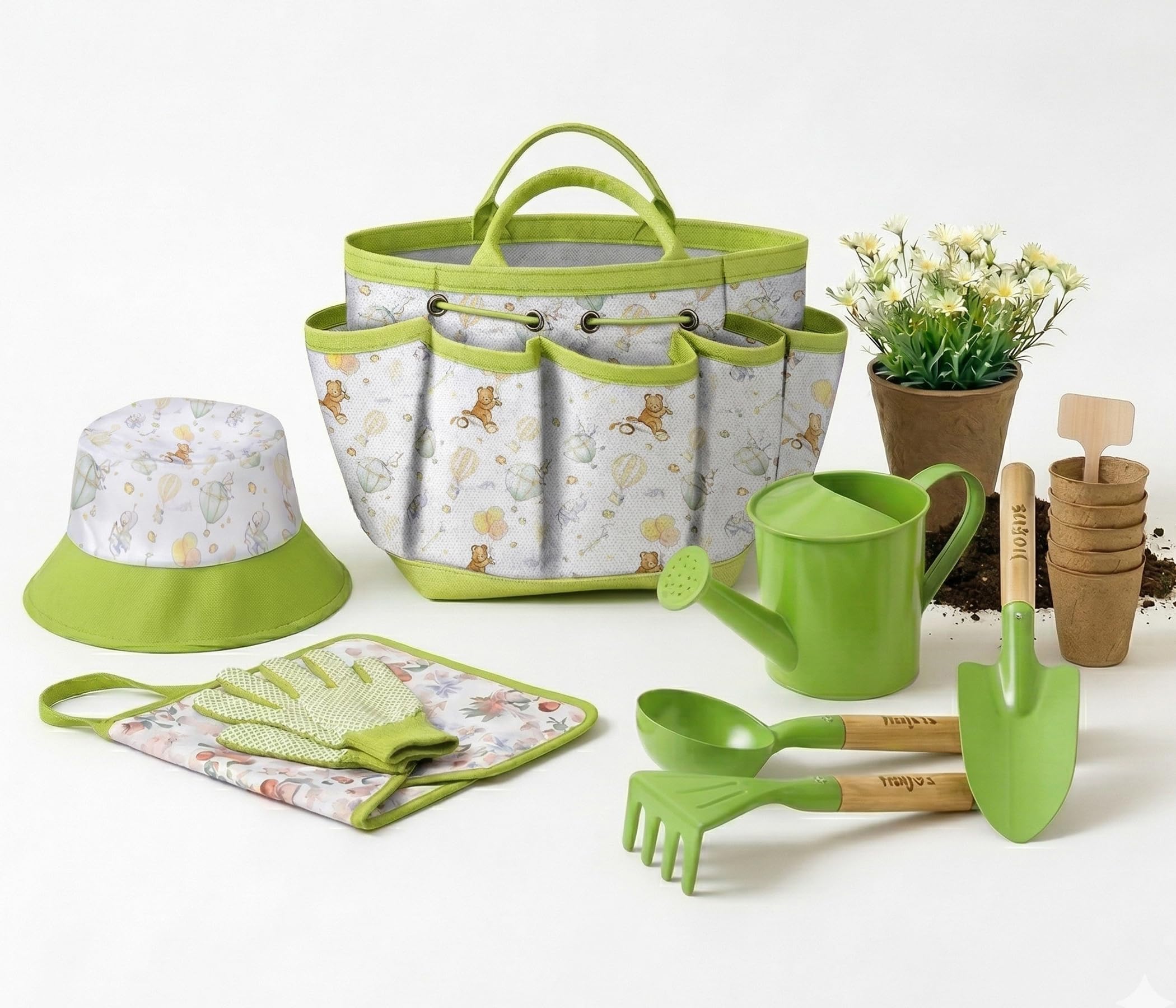 Kids Gardening Set Outdoor Toys，18PCS Garden Tool Kit Includes Tote Bag, Apron, Gloves,Shovel, Rake, Watering Can, Peat Pots etc.OutsideTools Fun Toys for Kids Boys Girls Ages 4 to 12 (Green) — image 1