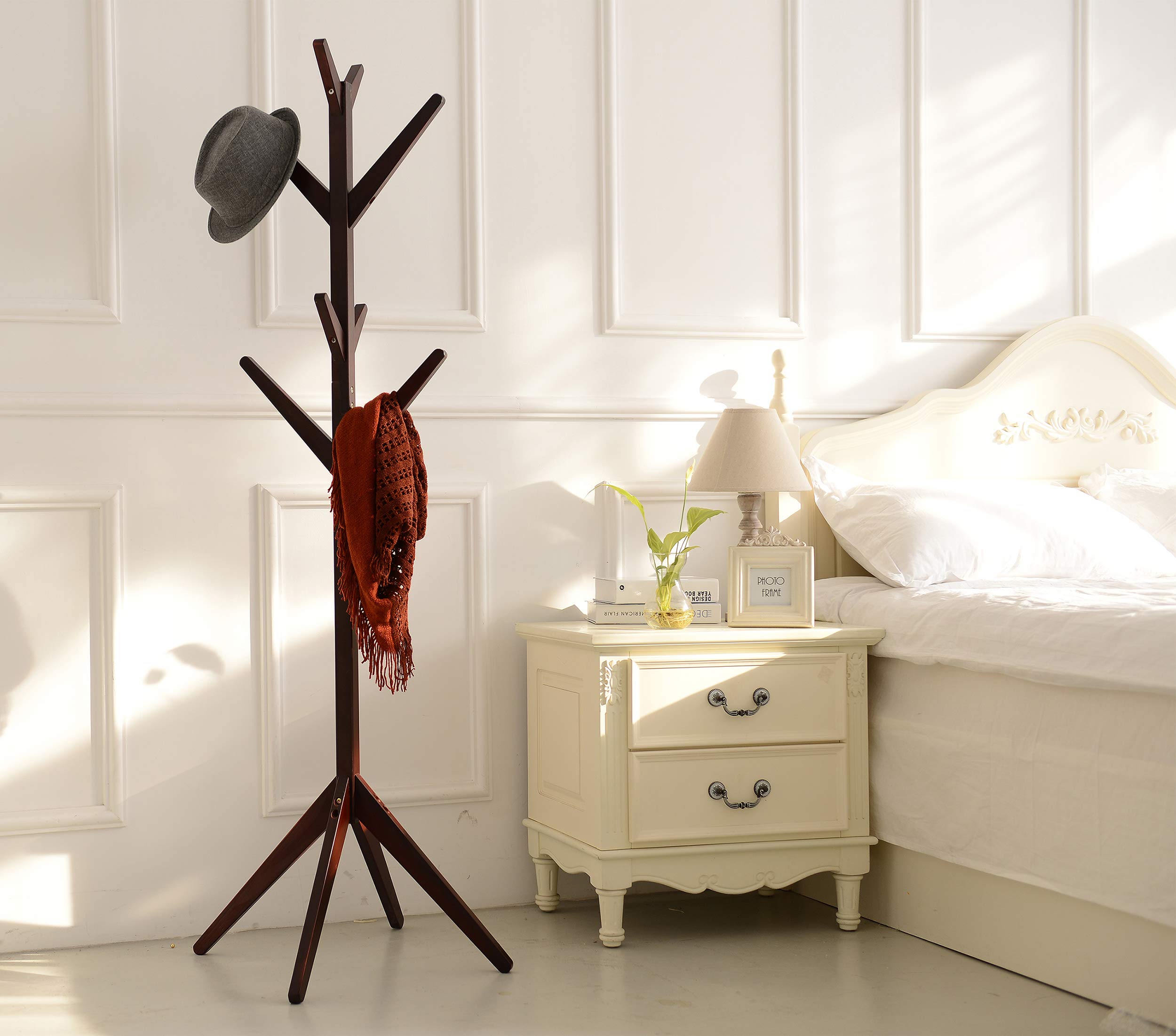 Neasyth Solid Wood Coat Rack Simple Entryway Standing Hall Tree