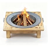 LANYANZI Tabletop Cast Iron Fire Pit, 20" Wood Burning Brazier | with Grill Grid &amp; Poker, Portable Wood Stove for Patio Backyard Camping
