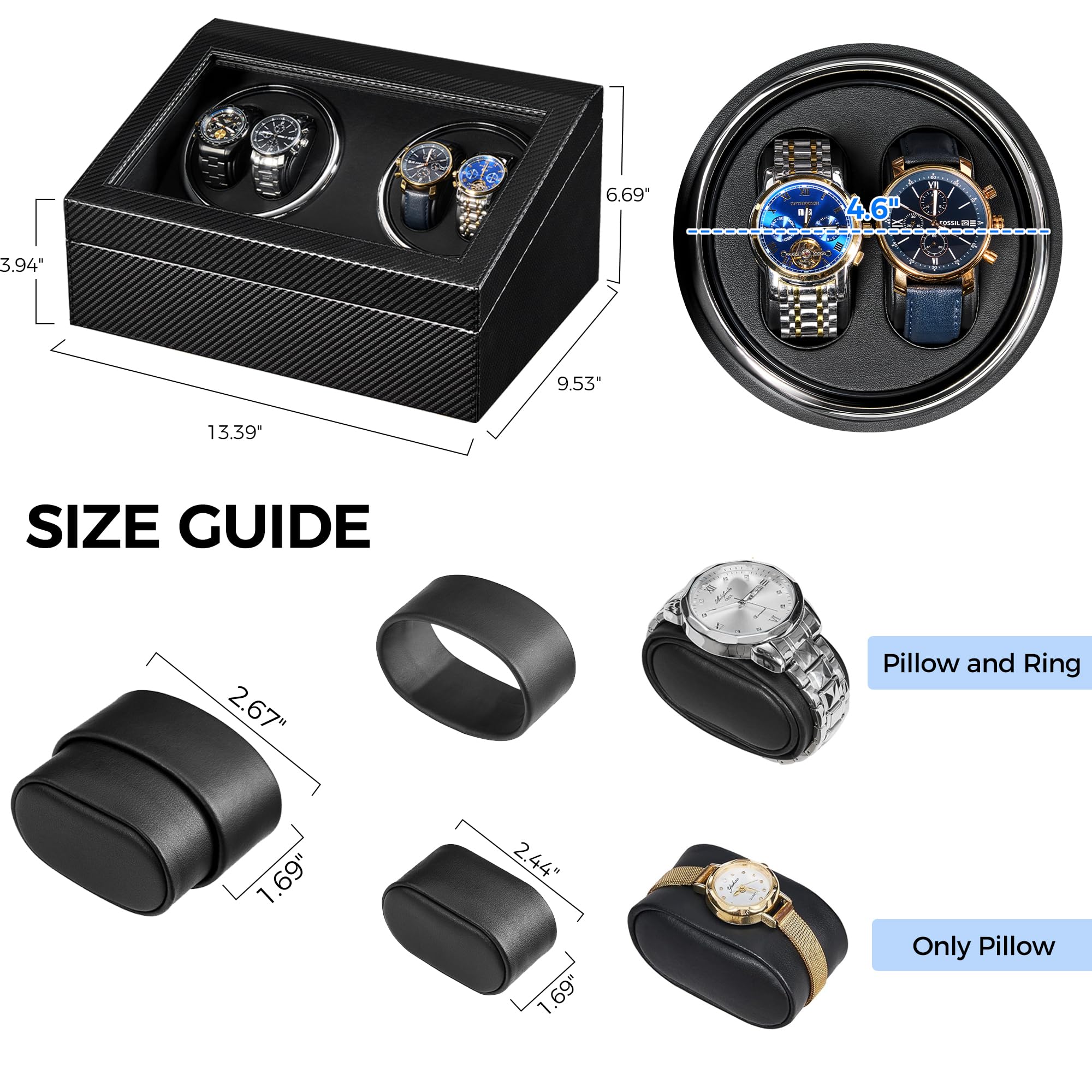 ANWBROAD Watch Winders for Automatic Watches, Automatic Watch Winder with 4 Watch Rotator and 6 Extra Storages, 4 Watch Winder with Japanese Quiet Motor, Luxury Carbon Fiber Watch Winder,UJWW012C