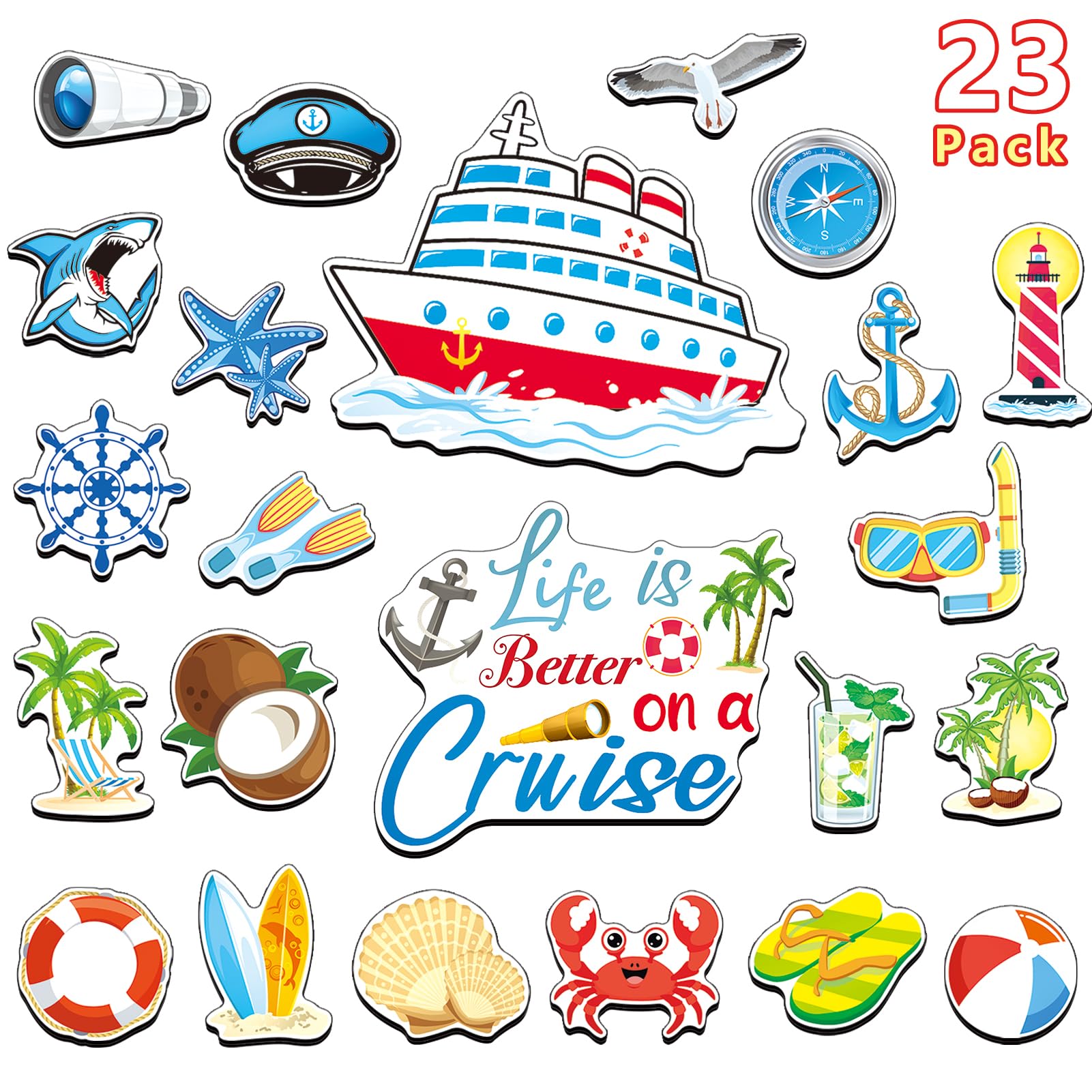 Photo 1 of 23 PCS Cruise Door Decorations Magnetic Large Sea Nautical Cruise Magnets for Door for Carnival Cruises Reusable Fun Ship Essentials Cruise Magnets Funny for Cabin Doors,Great for Car Fridge Computer