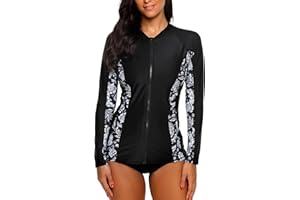 ATTRACO Women's Rashguard Swimsuit Zip Front Sun Protection Swim Shirt UPF 50+
