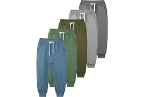 Resinta 5 Pack Toddler Boys Sweatpants Athletic Pull-On Pants with Drawstring and Pockets Boys Active Cotton Jogger Pants